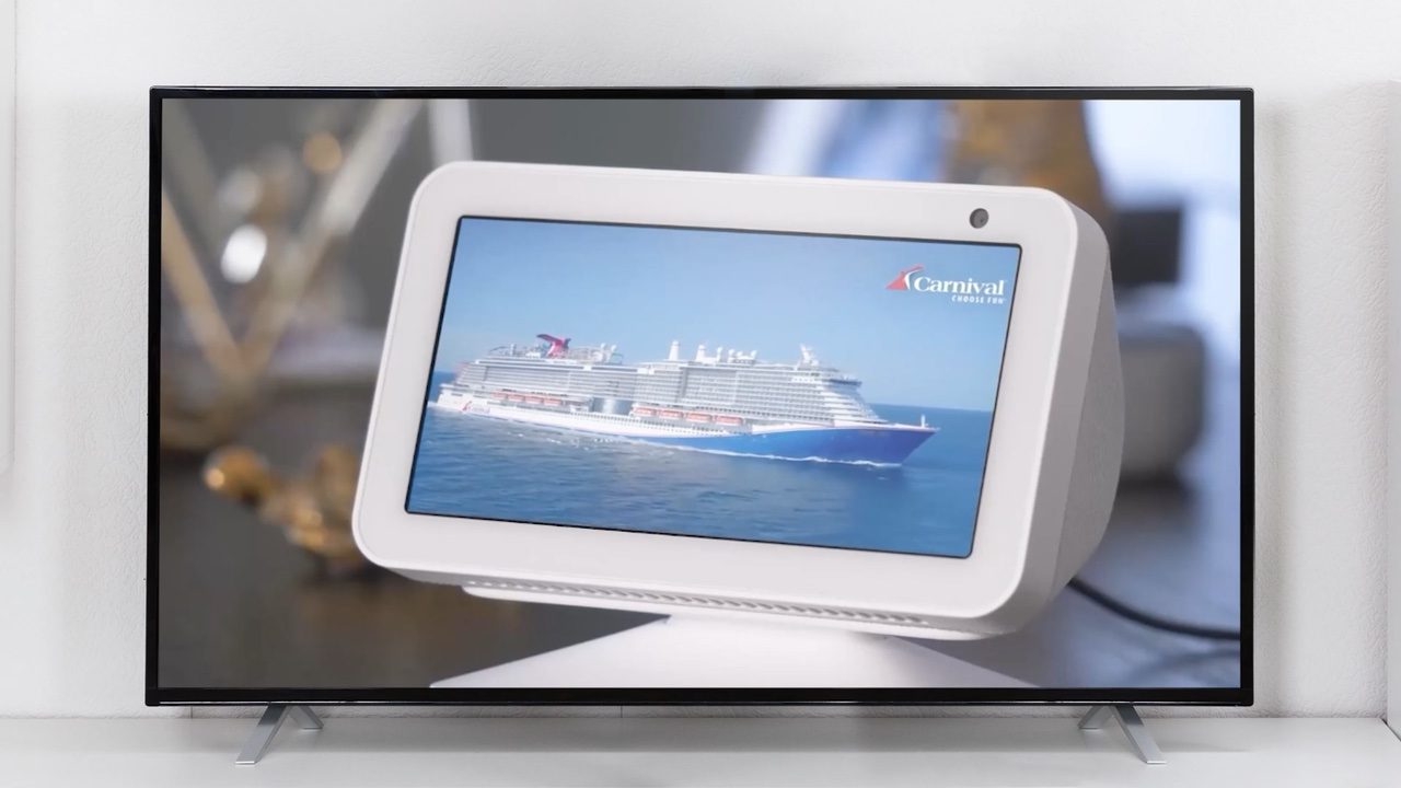 A Carnival cruise ad playing on an Echo Show inside the demo