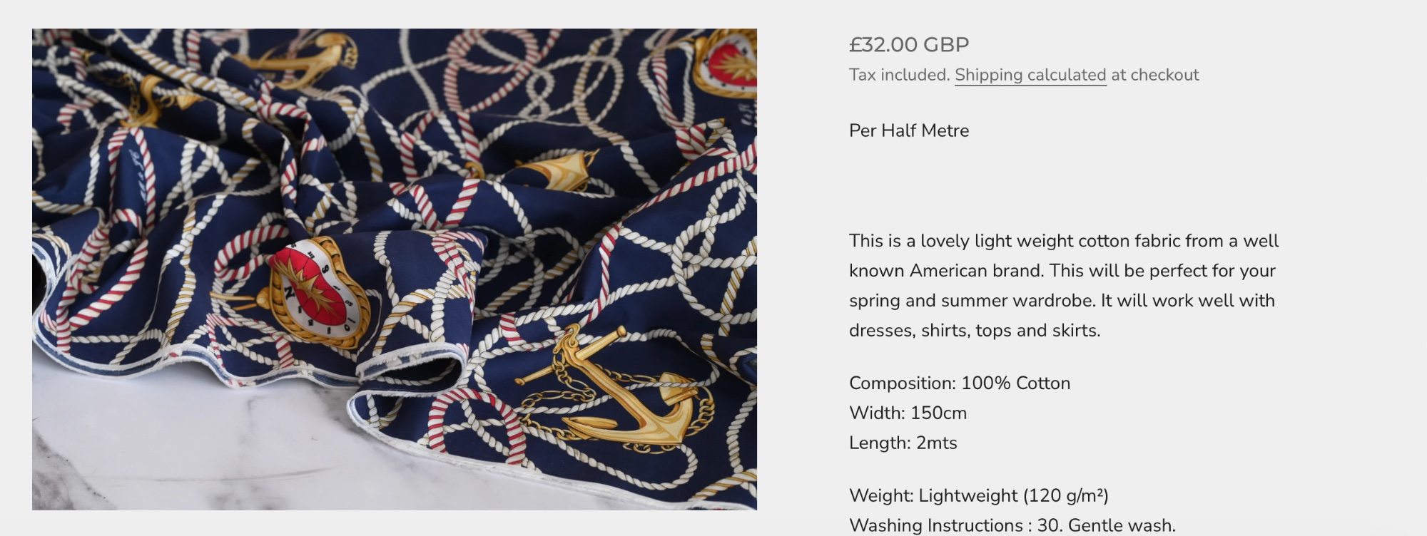 The original product page for this fabric